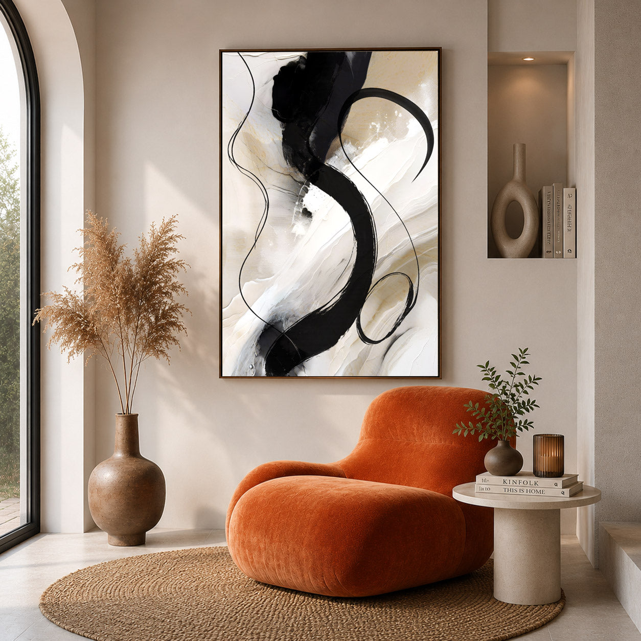 Black & Beige Abstract Wall Art – Modern Neutral Canvas Print