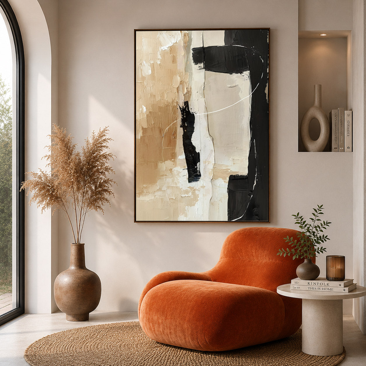 Quiet Contrast – Neutral Black & Beige Abstract Wall Art