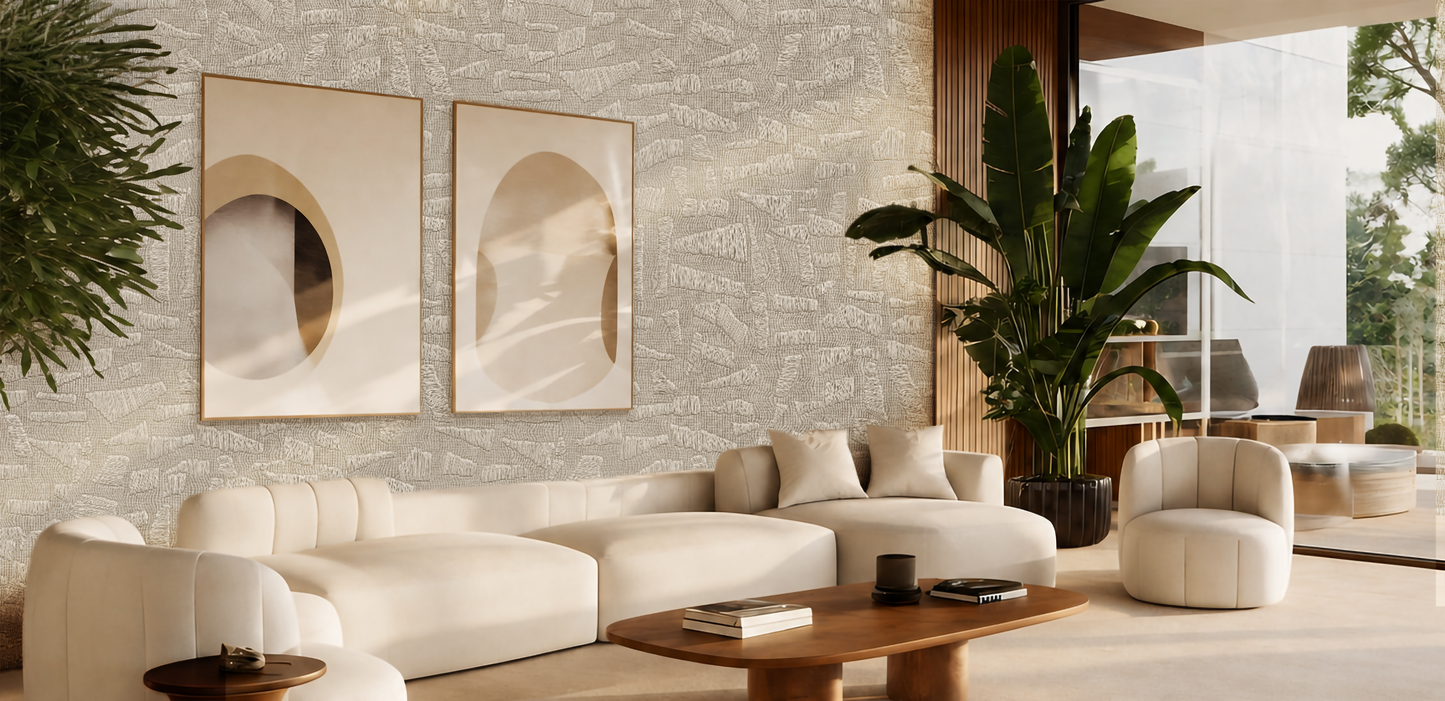 Woven Impressions – Textured Beige Abstract Wallpaper
