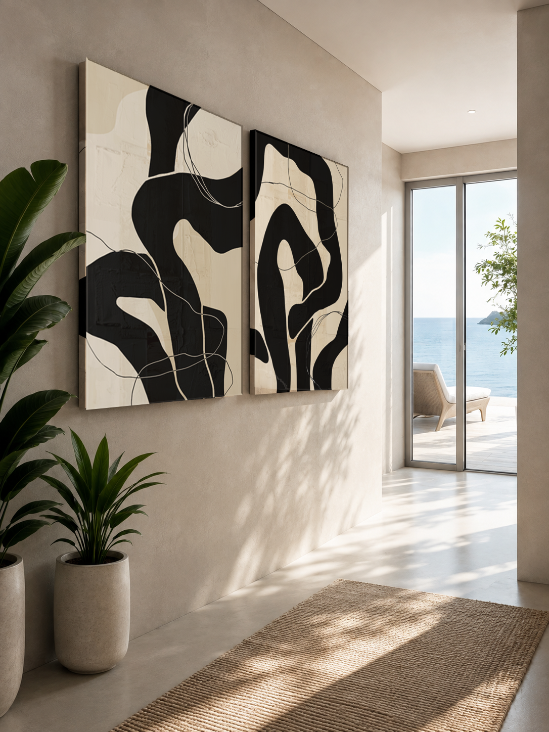 Contour Duet – Set of 2 Abstract Mounted Canvas Art