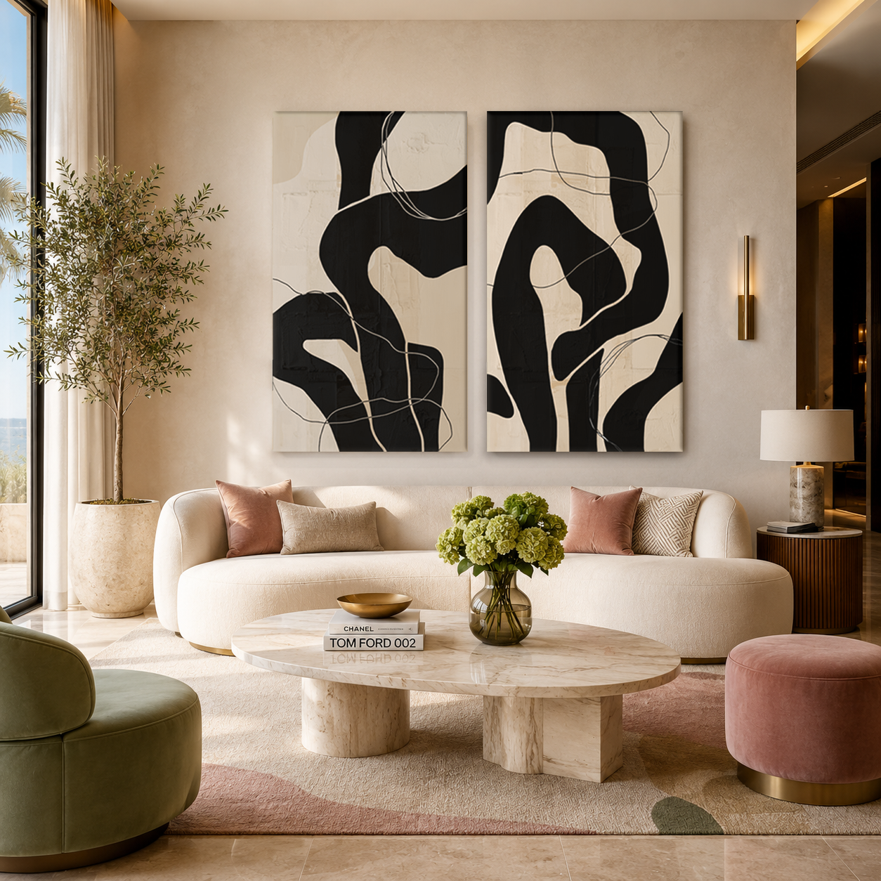 Contour Duet – Set of 2 Abstract Mounted Canvas Art