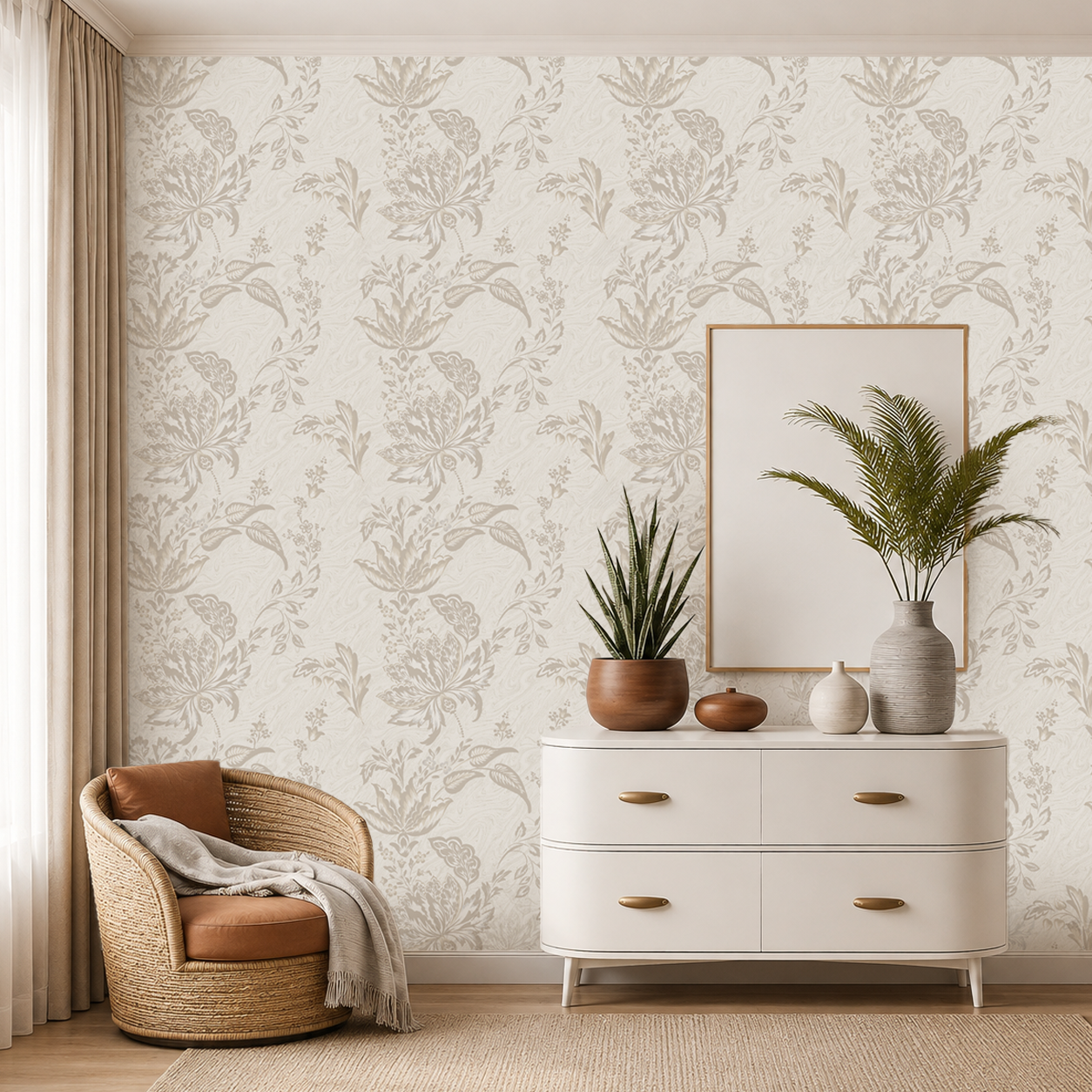 Vintage Floral Wallpaper – Neutral Botanical Peel & Stick