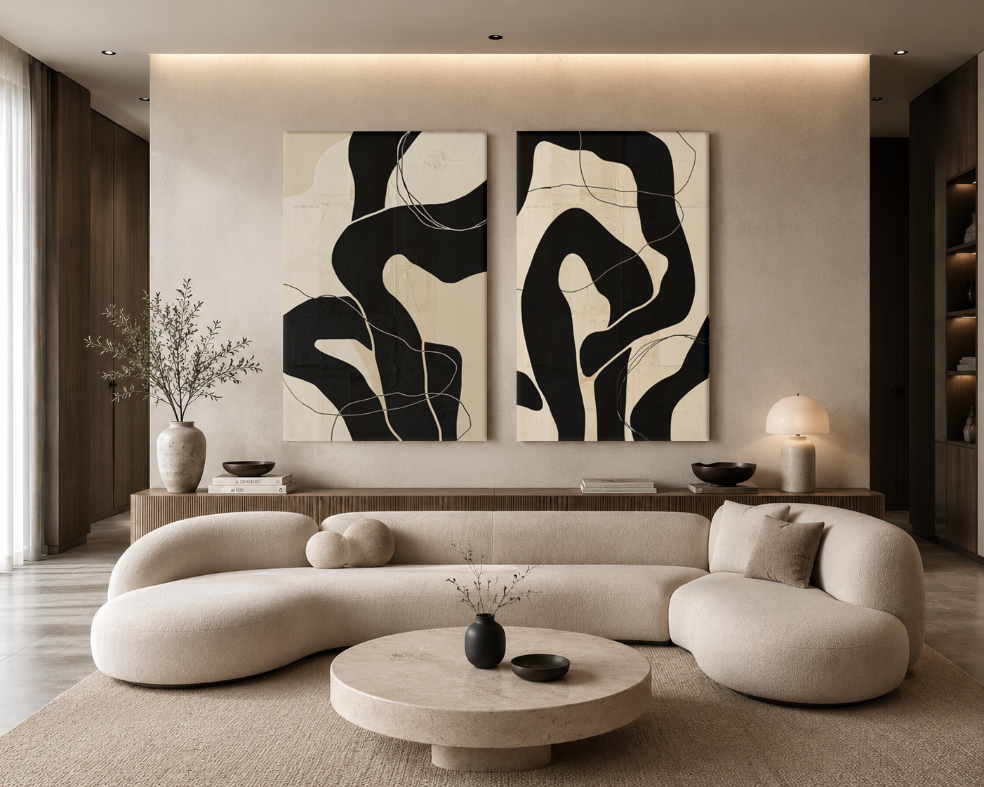 Contour Duet – Set of 2 Abstract Mounted Canvas Art