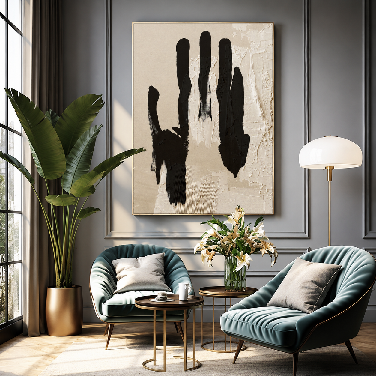 Unspoken – Textured Black & Beige Abstract Printed Canvas Art