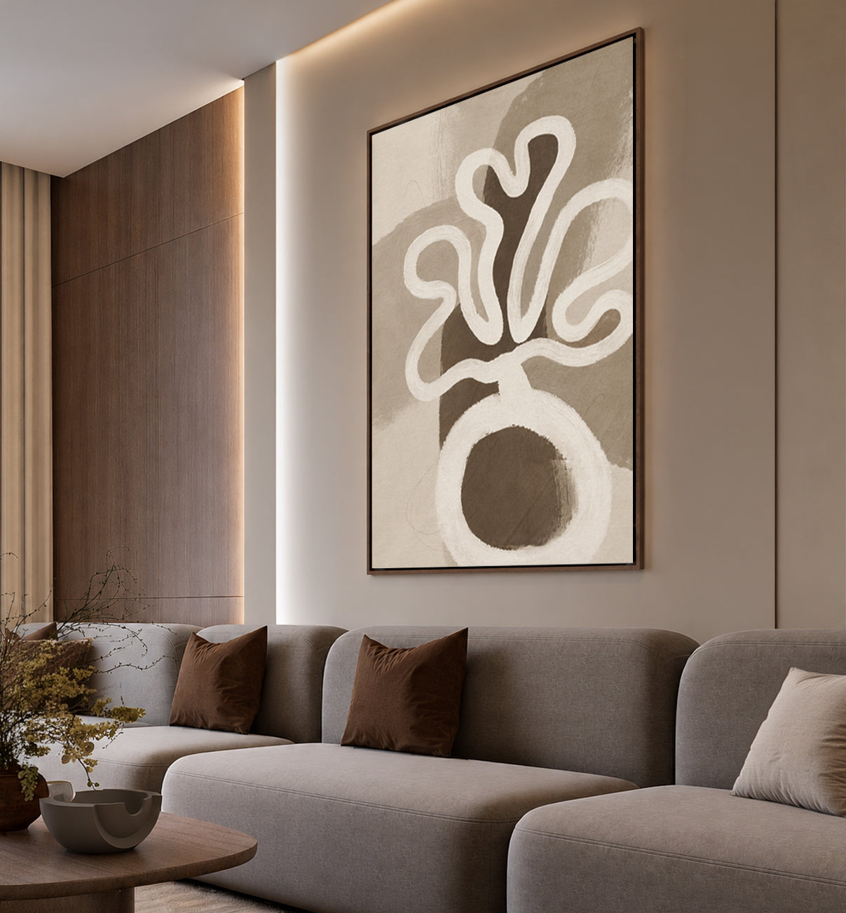 Modern Neutral Abstract Wall Art – Beige Minimalist Canvas Print