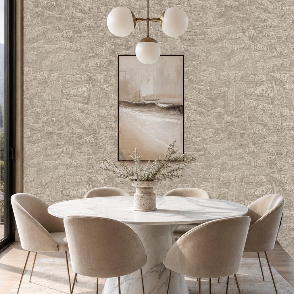 Woven Impressions – Textured Beige Abstract Wallpaper