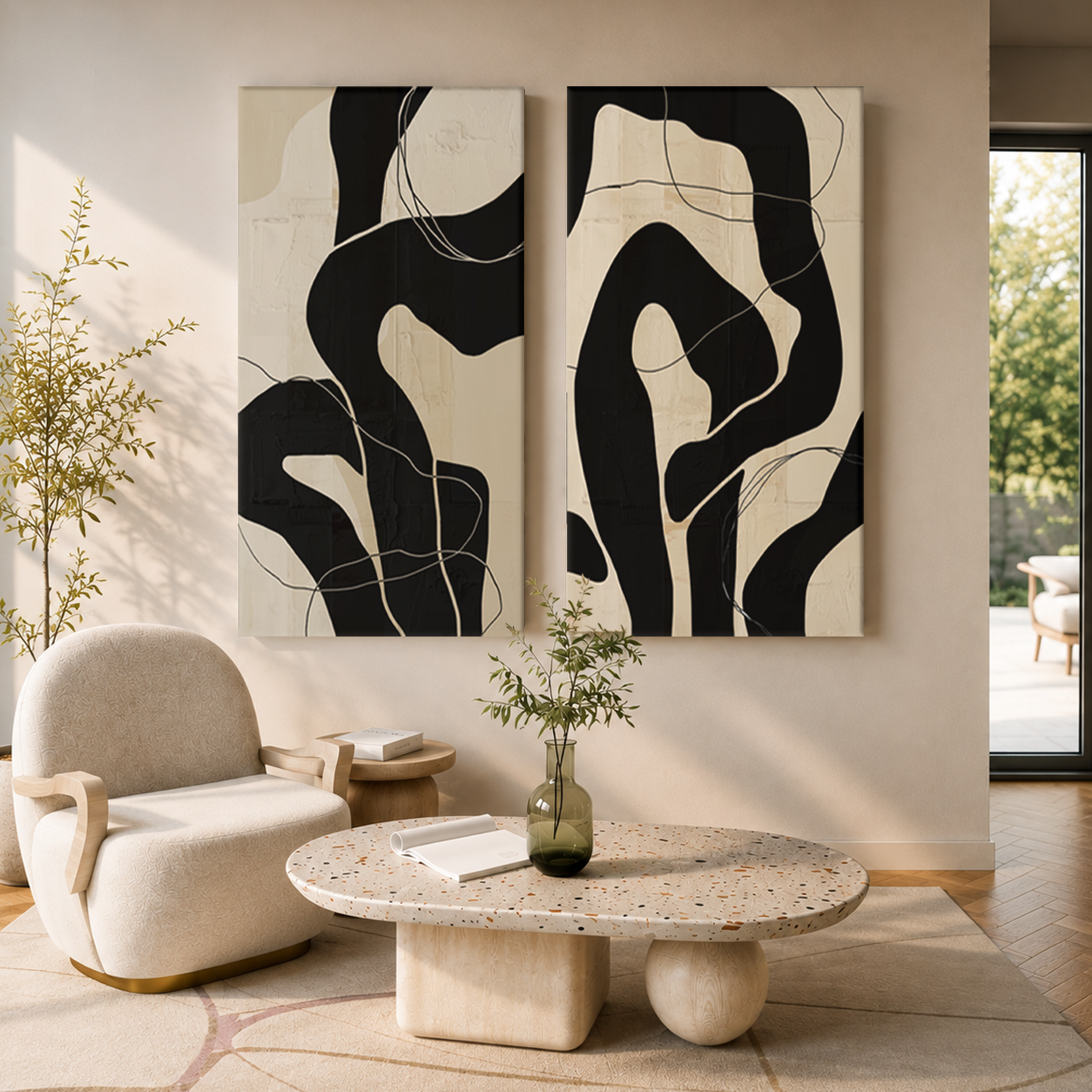 Contour Duet – Set of 2 Abstract Mounted Canvas Art