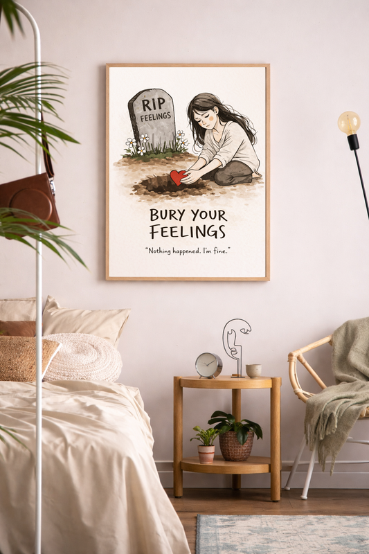 Bury Your Feelings Wall Art | Dark Humor Print | Breakup Quote Poster