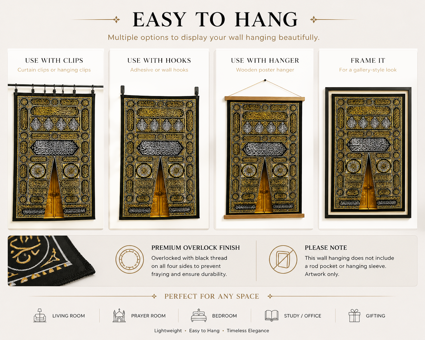 Kaaba Kiswah Tapestry | Sacred Mecca Door Islamic Wall Decor | Large Hanging Textile Print