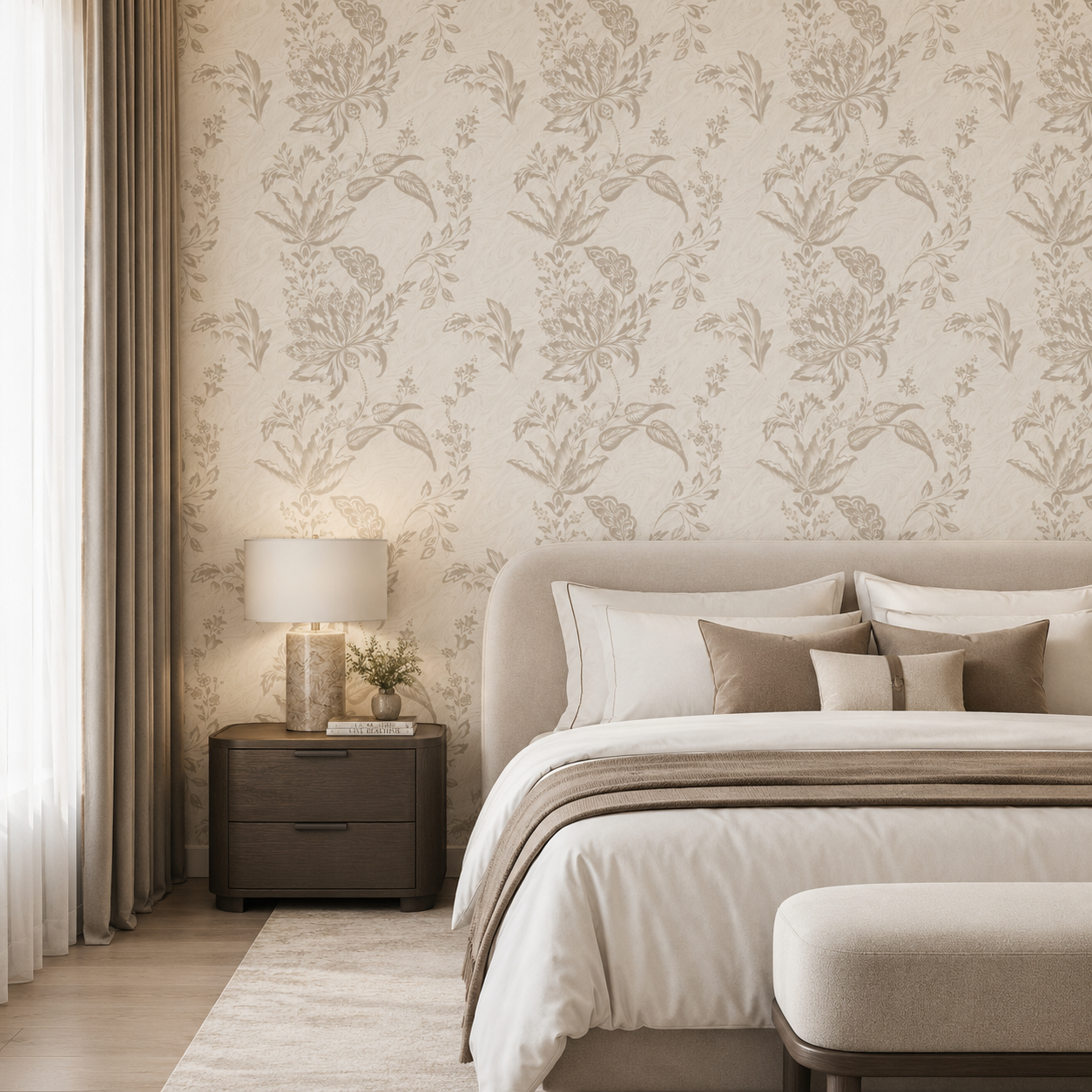 Vintage Floral Wallpaper – Neutral Botanical Peel & Stick