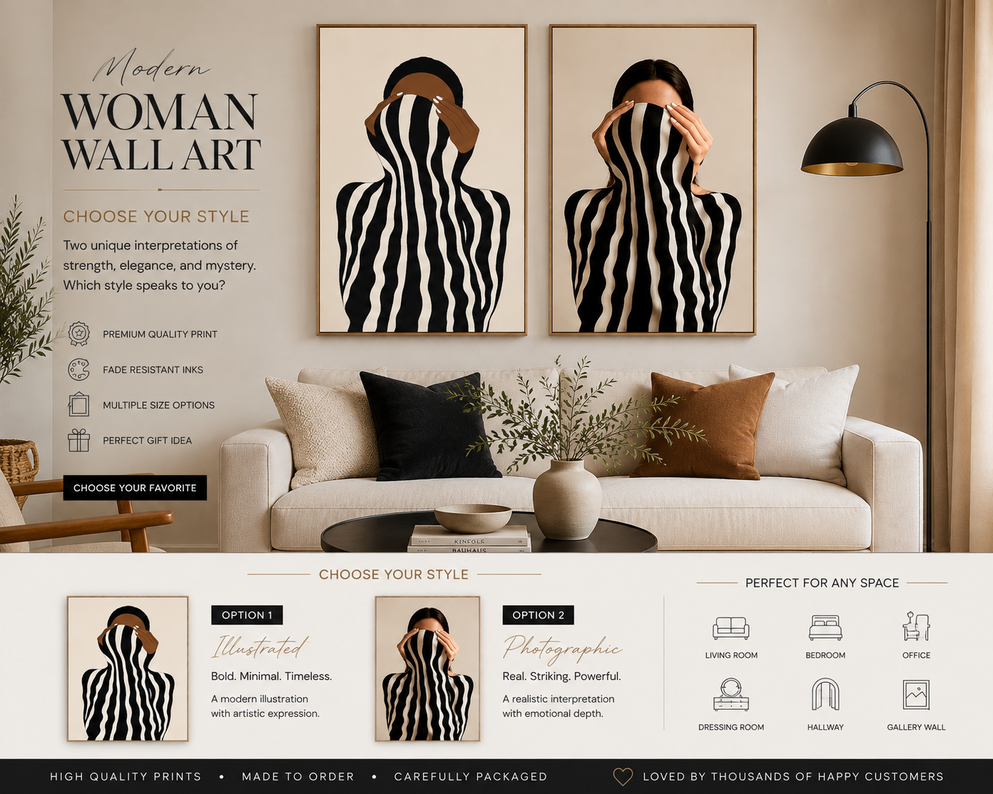 Modern woman wall art, black and white, figurative prints