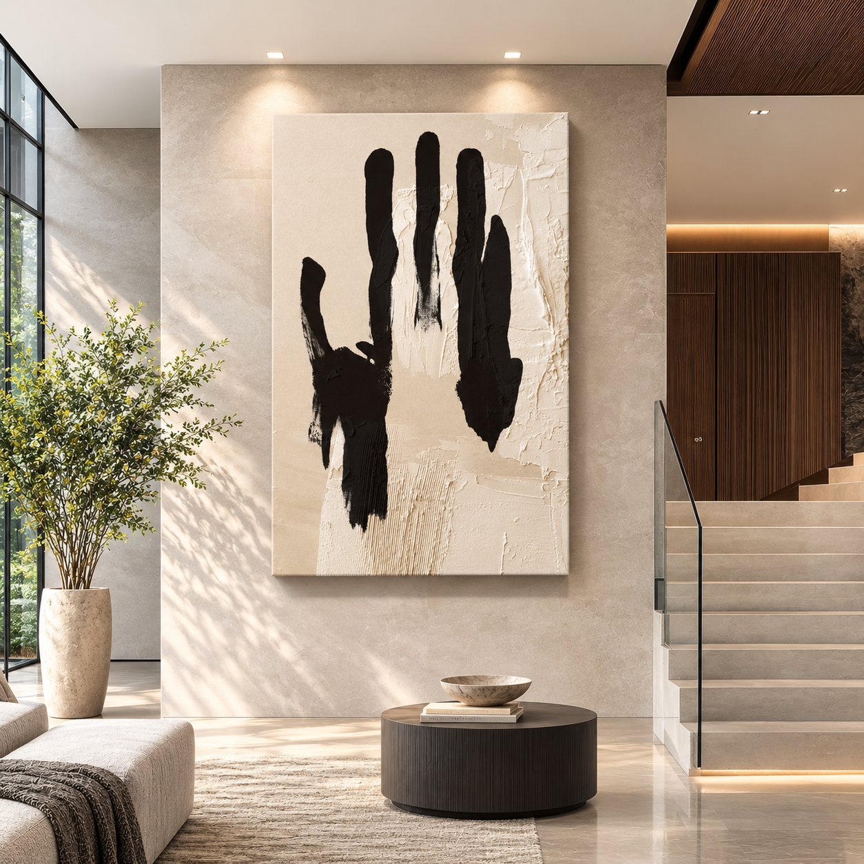 Unspoken – Textured Black & Beige Abstract Printed Canvas Art
