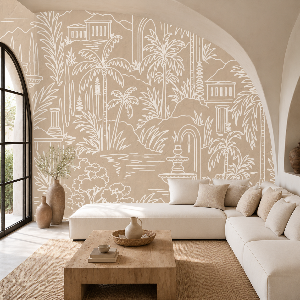 Palm Oasis Toile Wallpaper Mural