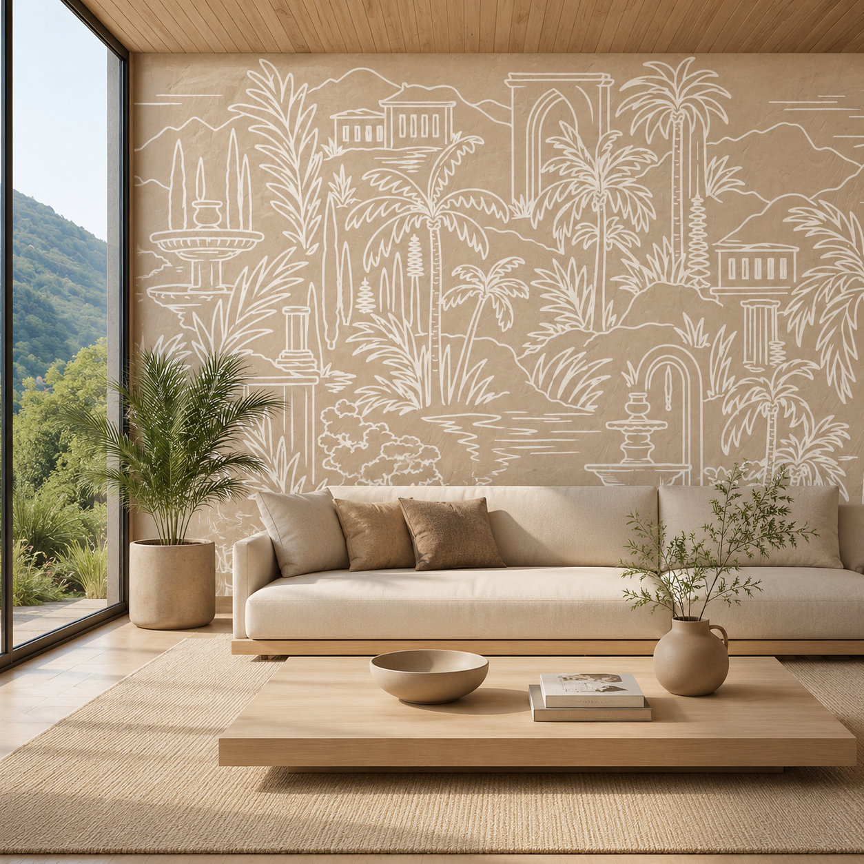 Palm Oasis Toile Wallpaper Mural