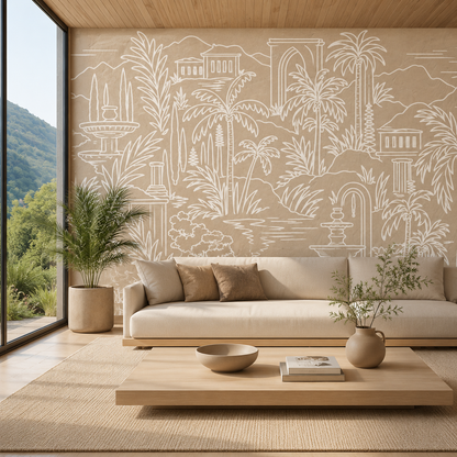 Palm Oasis Toile Wallpaper Mural