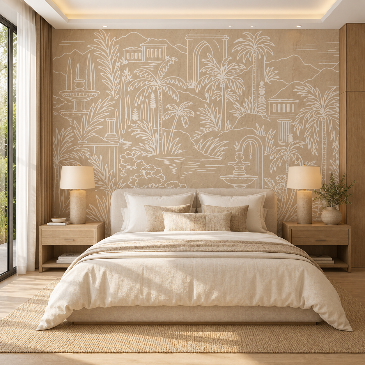 Palm Oasis Toile Wallpaper Mural