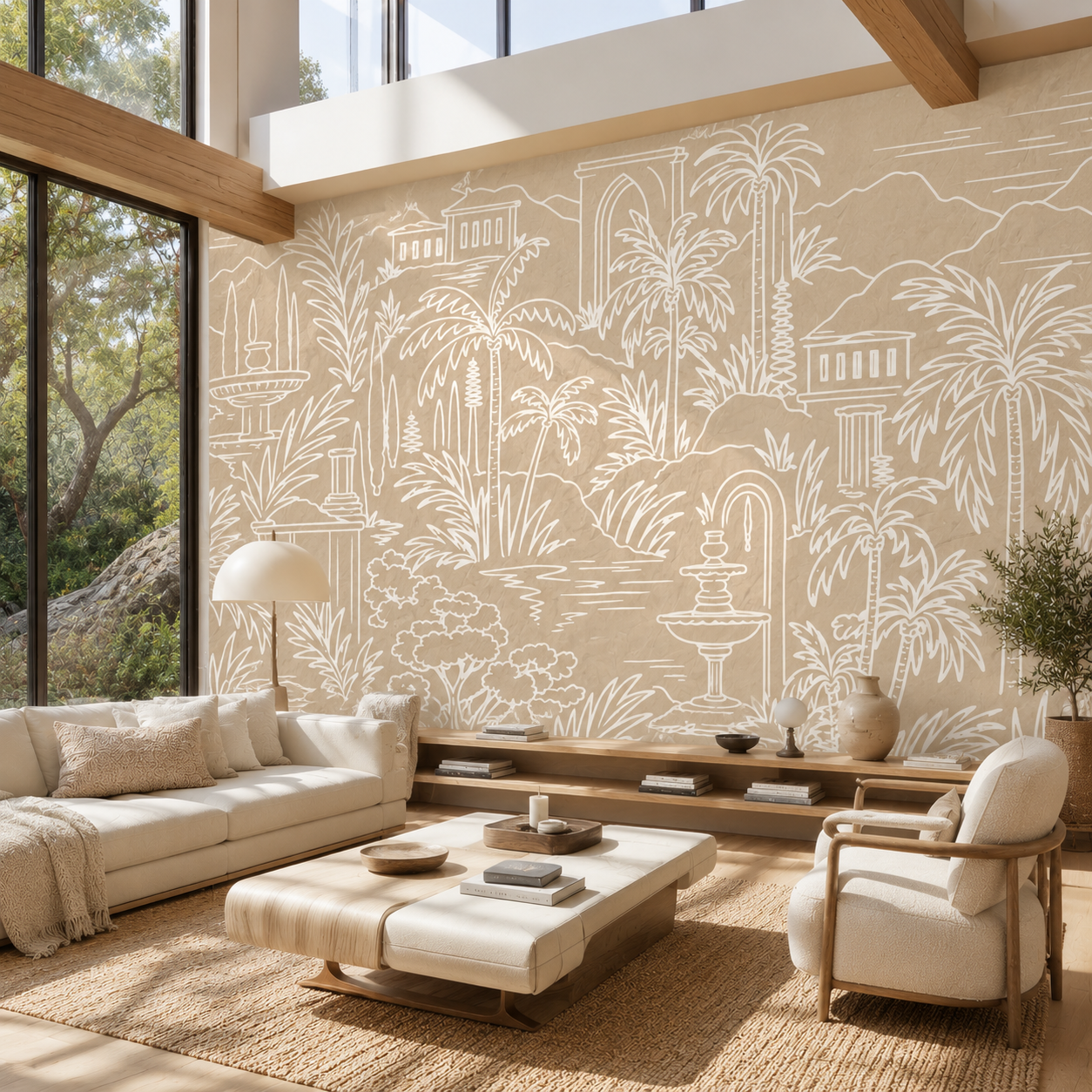 Palm Oasis Toile Wallpaper Mural