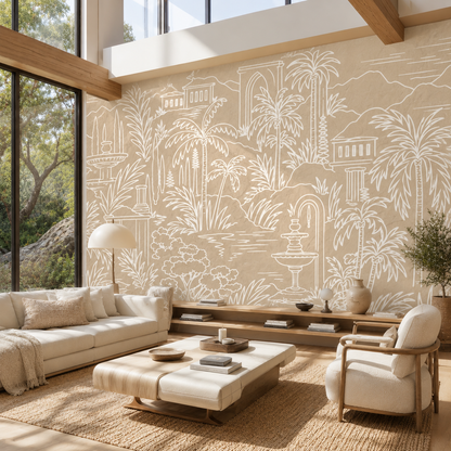 Palm Oasis Toile Wallpaper Mural