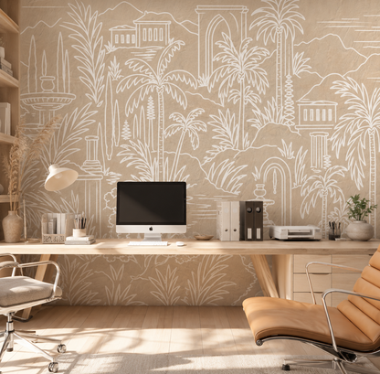 Palm Oasis Toile Wallpaper Mural