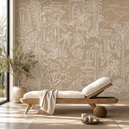 Palm Oasis Toile Wallpaper Mural