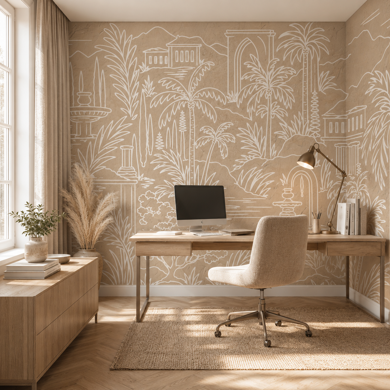 Palm Oasis Toile Wallpaper Mural