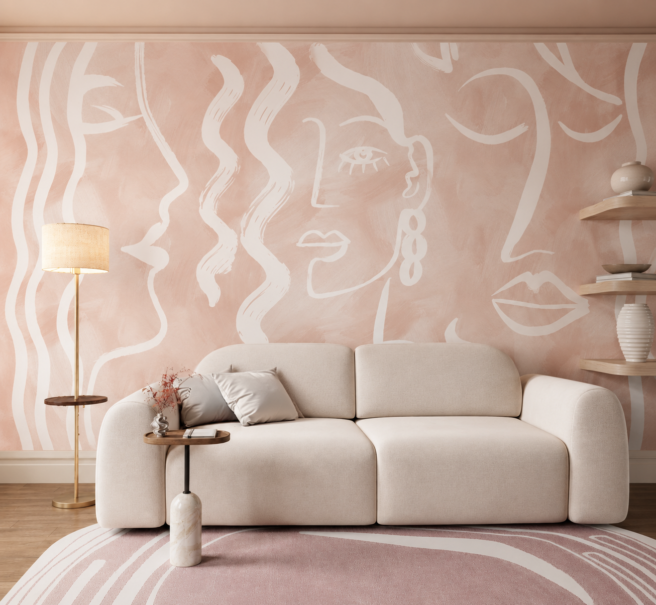 Expressive Strokes: Blush Muse Wallpaper Mural