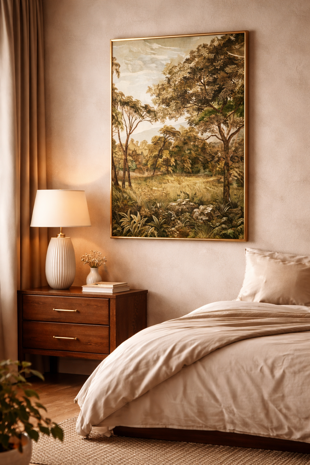 Golden Meadow Wall Art  | Vintage Landscape Neutral Rustic Nature Art