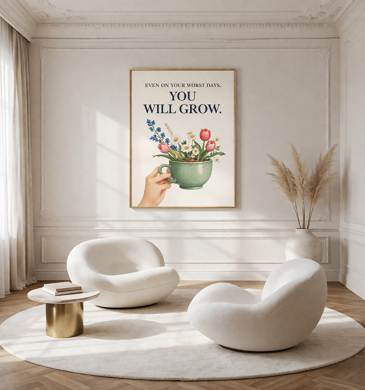 Motivational Wall Art, Even on Your Worst Days You Will Grow Quote, Floral Inspirational Wall Art