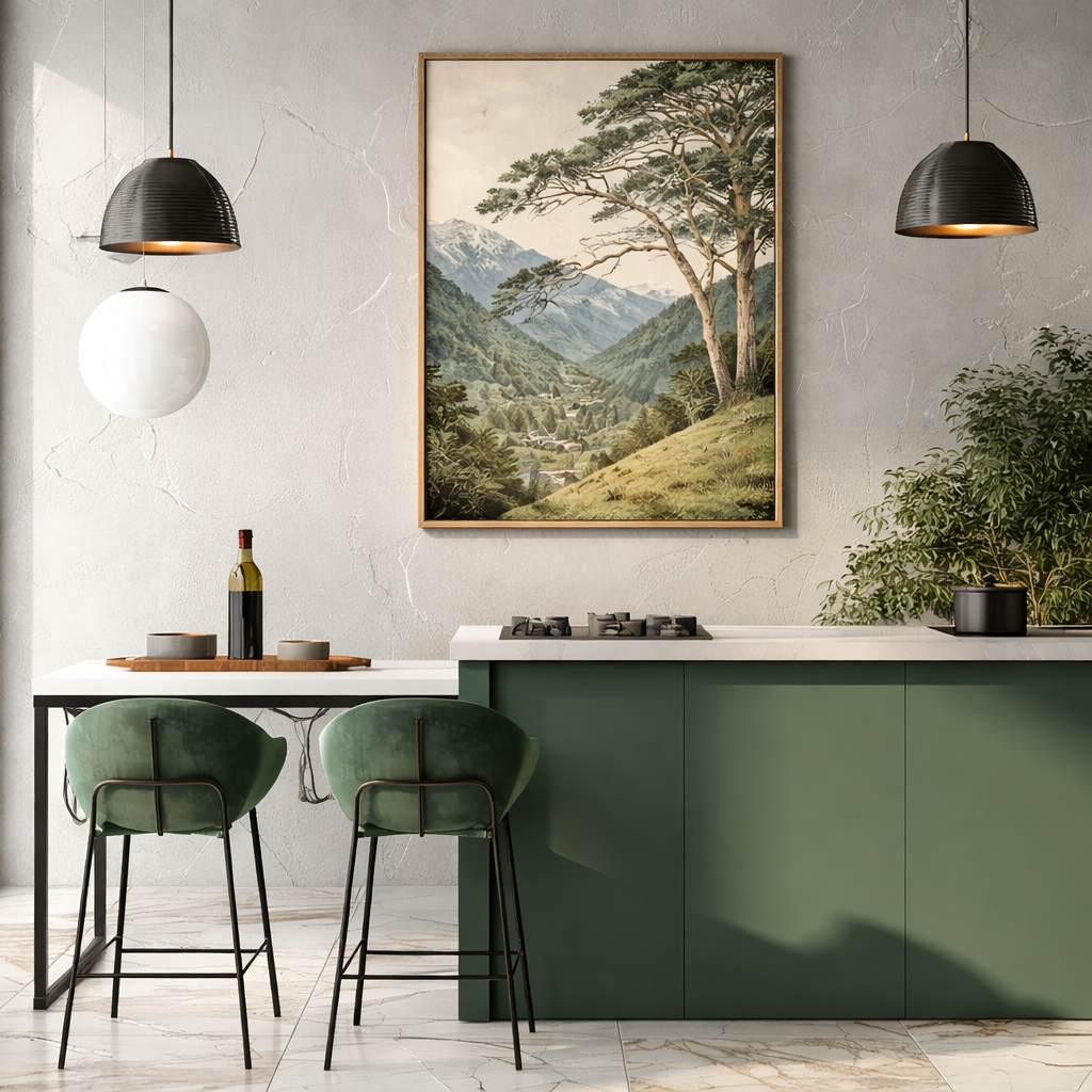 Serene Mountain Landscape | Vintage Nature Scenic Wall Art Decor