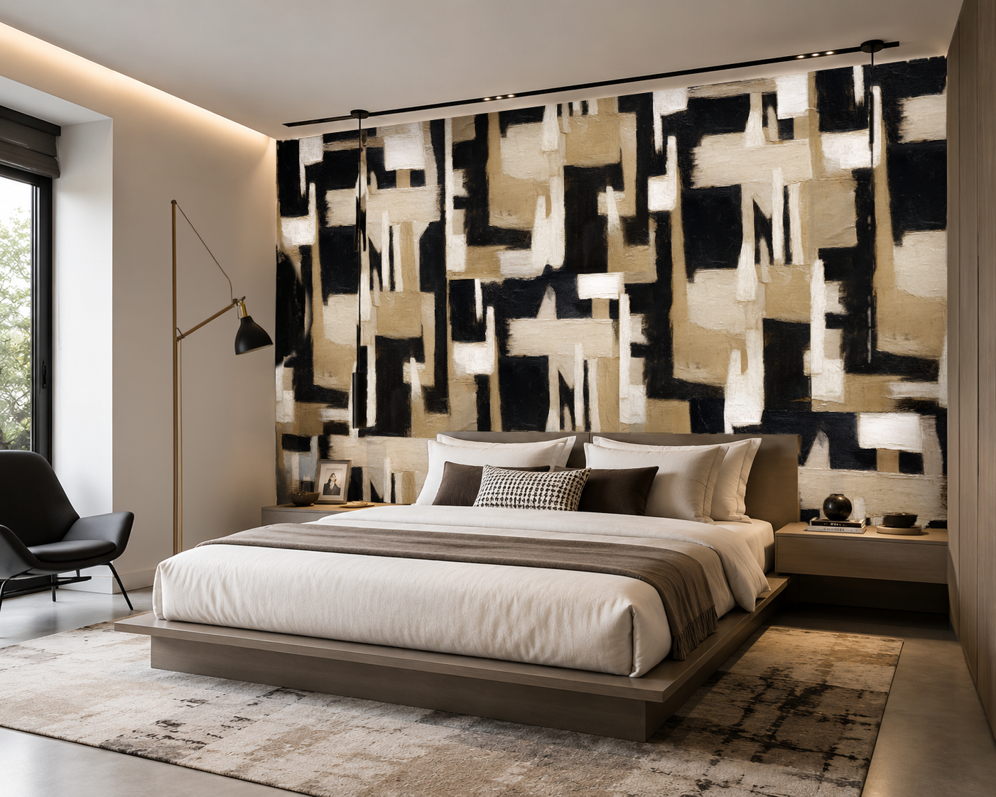 Abstract Geometry Wallpaper – Warm Beige & Black