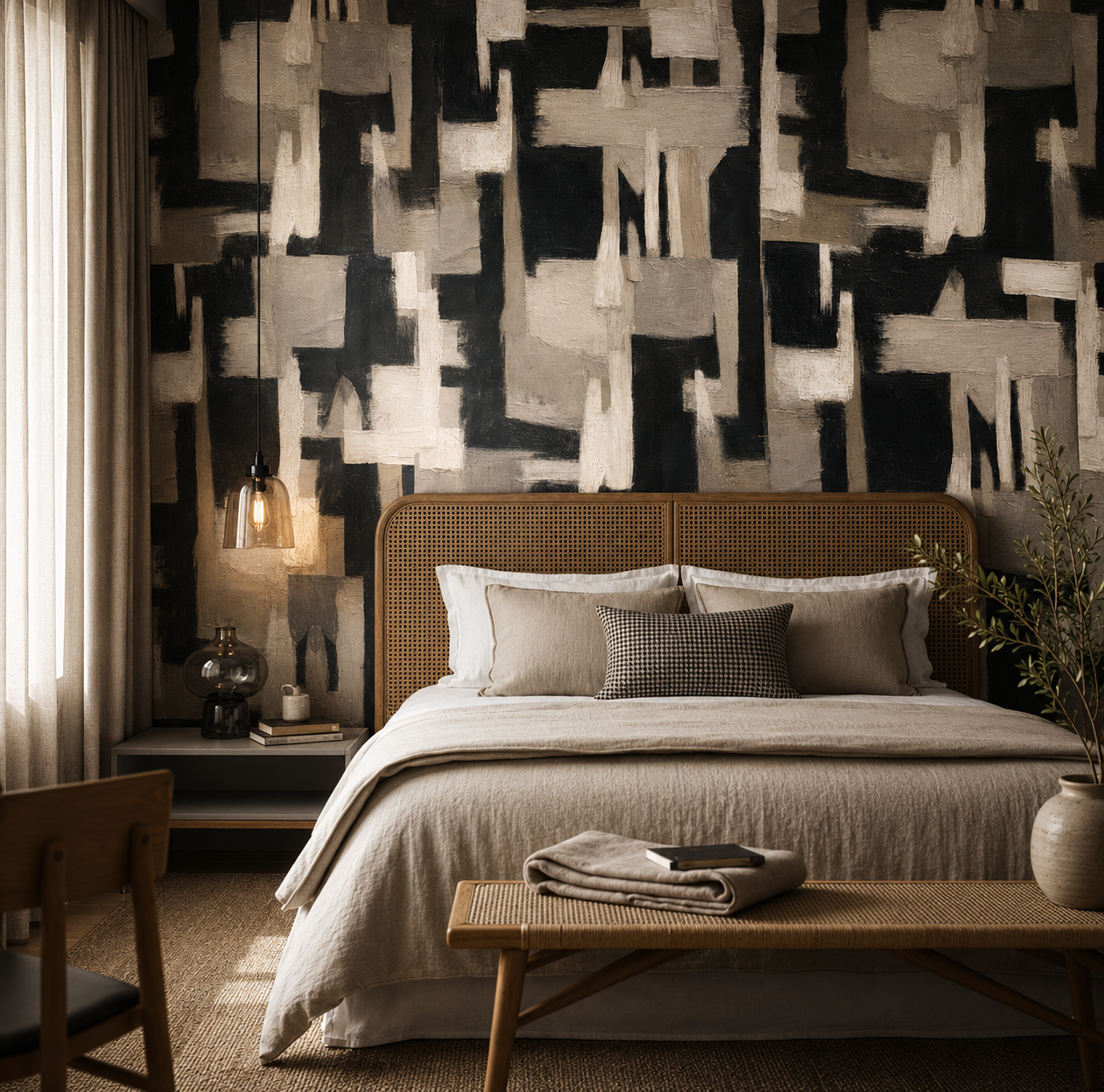 Abstract Geometry Wallpaper – Soft Taupe Neutral