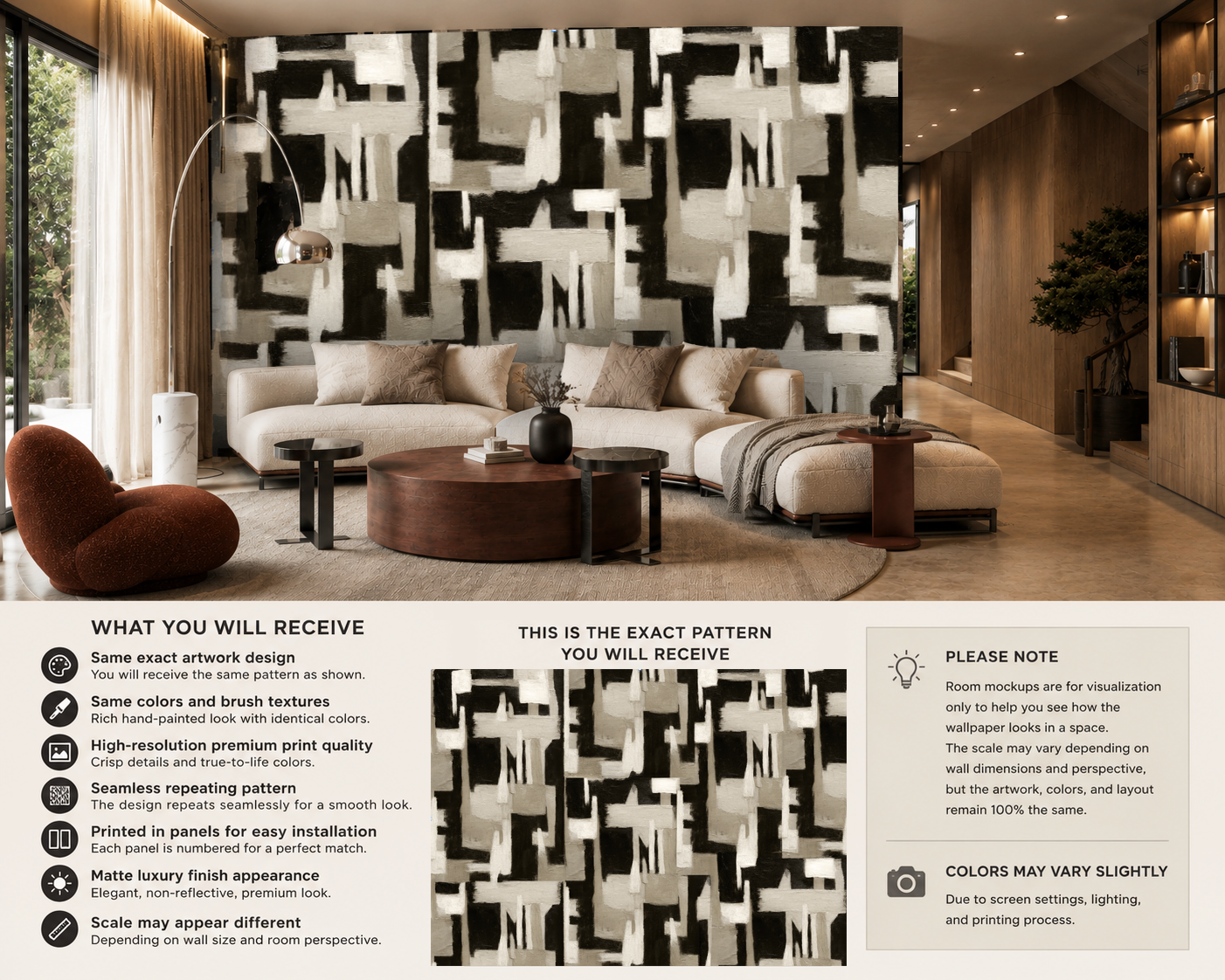 Abstract Geometry Wallpaper – Soft Taupe Neutral