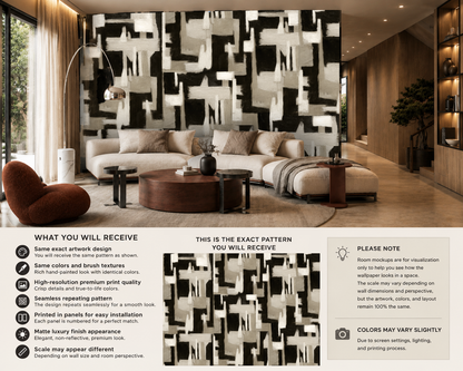 Abstract Geometry Wallpaper – Soft Taupe Neutral