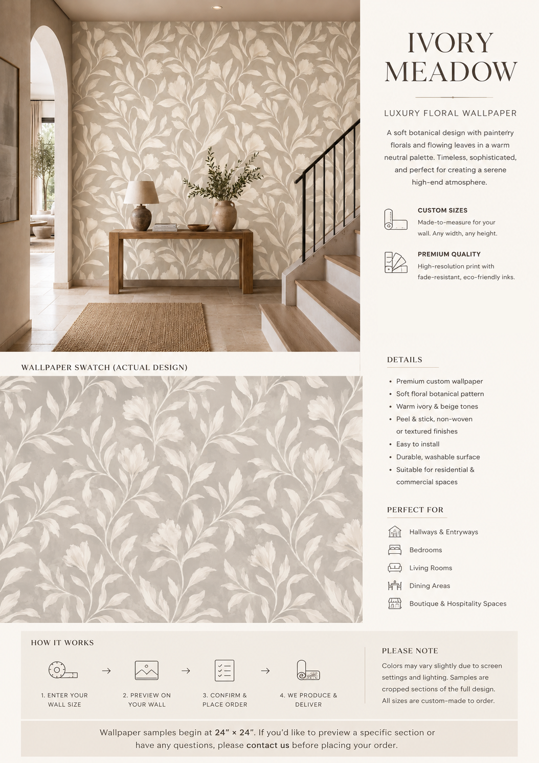 Ivory Meadow Wallpaper – Luxury Neutral Floral Wall Mural