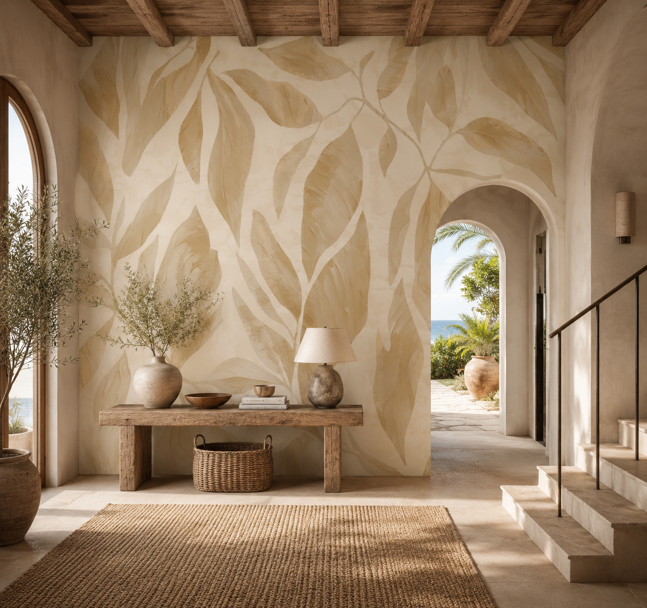 Ivory Canopy Wallpaper – Luxury Neutral Botanical Wall Mural