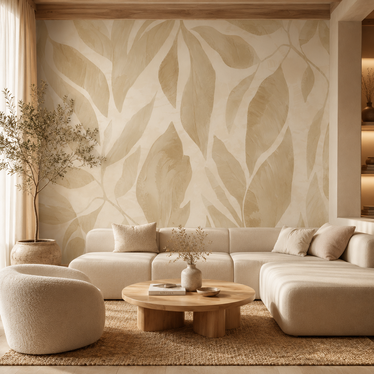 Ivory Canopy Wallpaper – Luxury Neutral Botanical Wall Mural