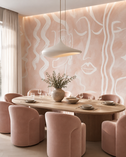 Expressive Strokes: Blush Muse Wallpaper Mural