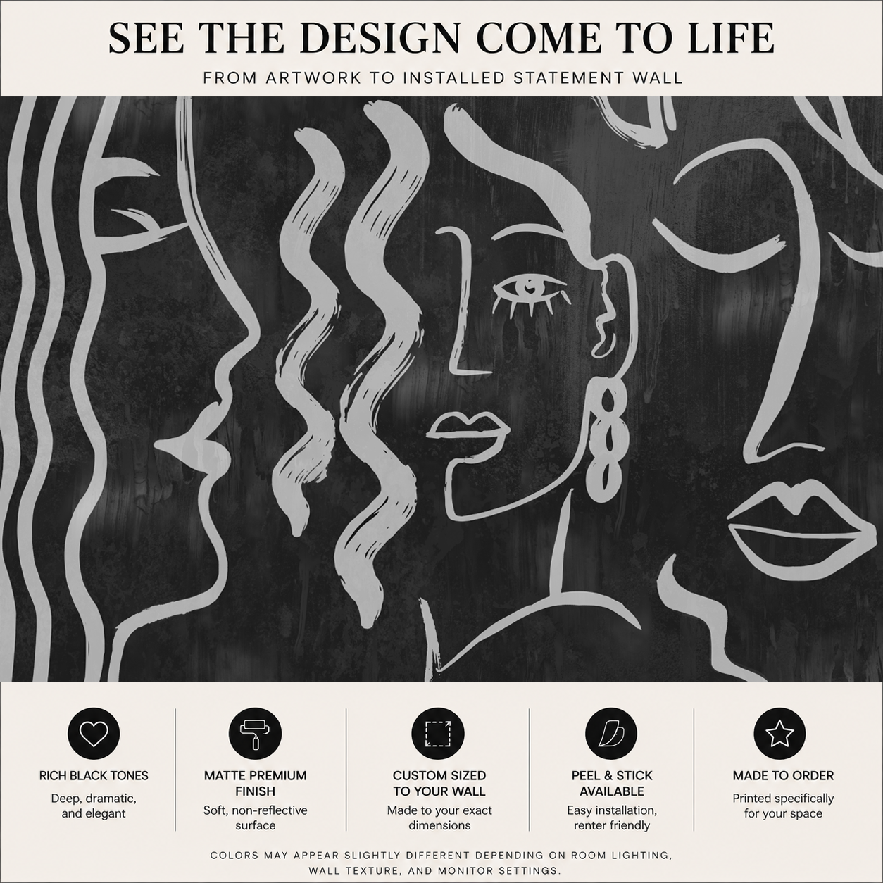 A bold Midnight statement wall | Luxury Abstract Line Art Wallpaper Mural