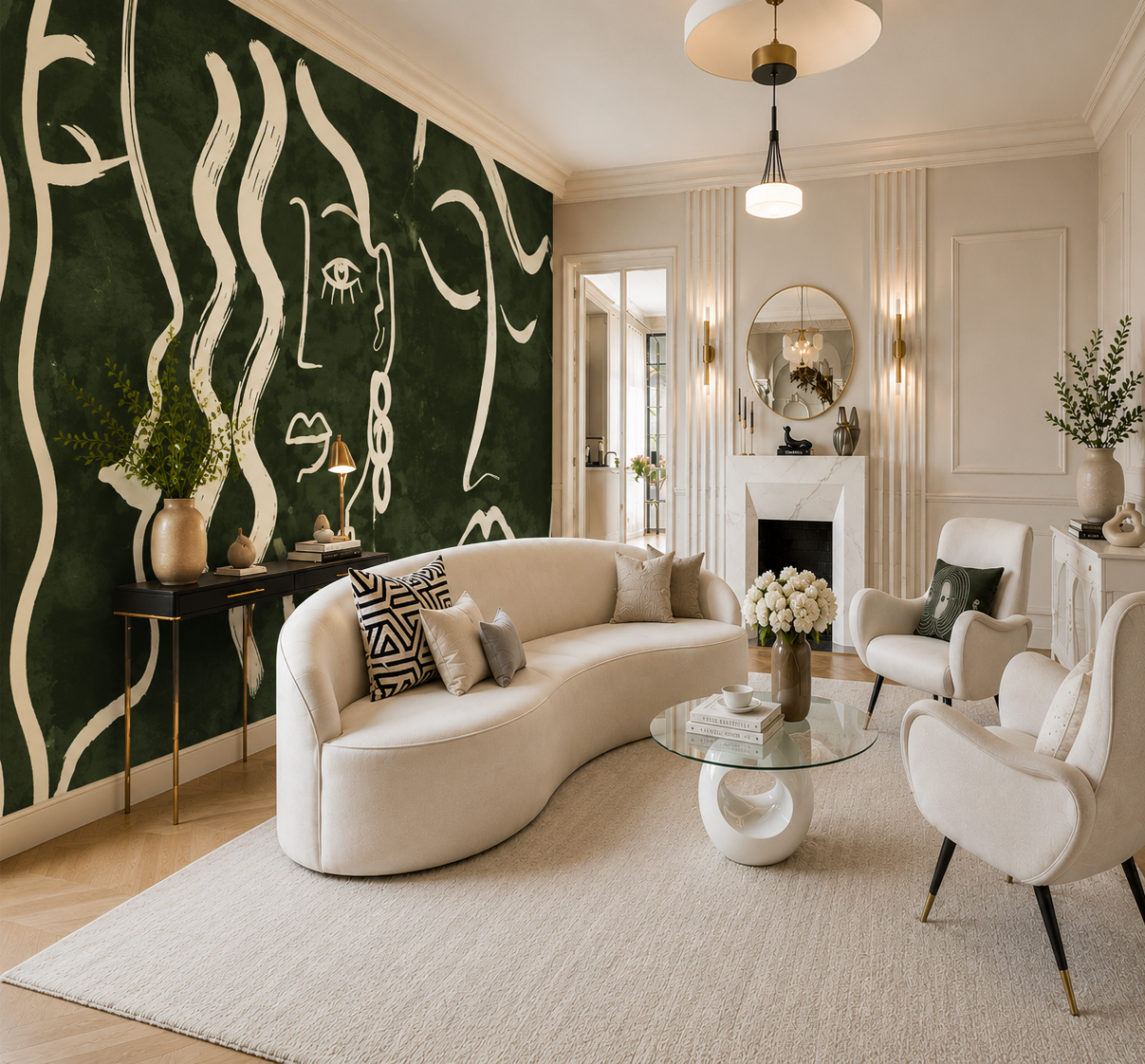 Emerald Muse | Luxury Abstract Line Art Wallpaper Mural