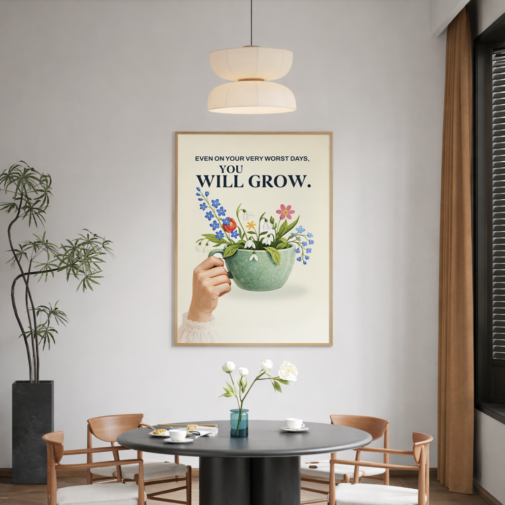 Even on Your Worst Days You Will Grow Quote, Floral Inspirational Gift