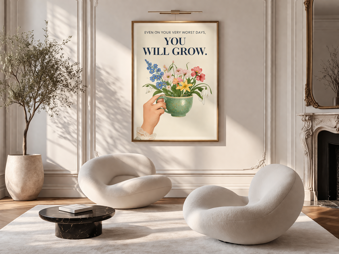 Even on Your Worst Days You Will Grow Quote, Floral Inspirational Gift