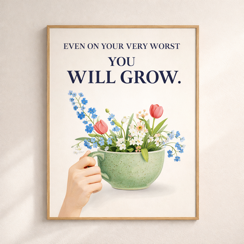 Even on Your Worst Days You Will Grow Quote, Floral Inspirational Gift