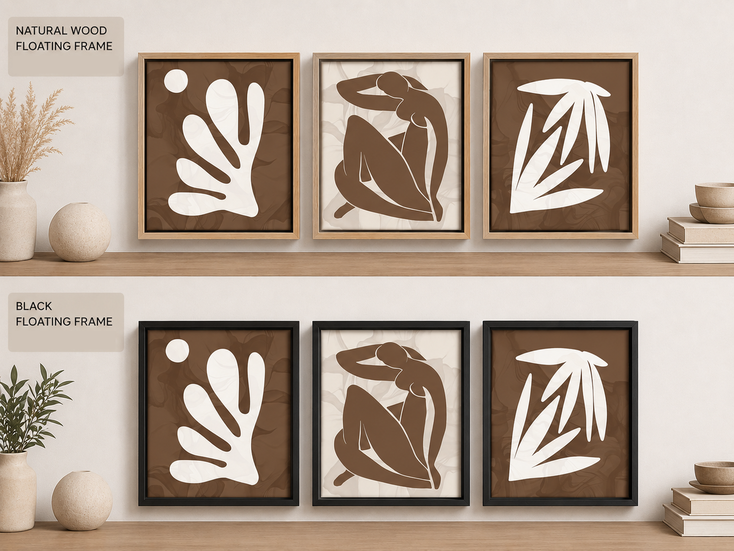 Brown Nude Palm Collection – Set of 3 Henri Matisse Inspired Wall Art