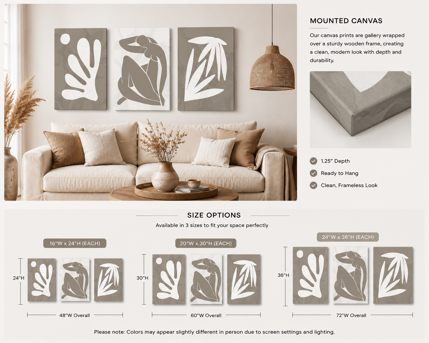 Brown Nude Palm Collection – Set of 3 Henri Matisse Inspired Wall Art