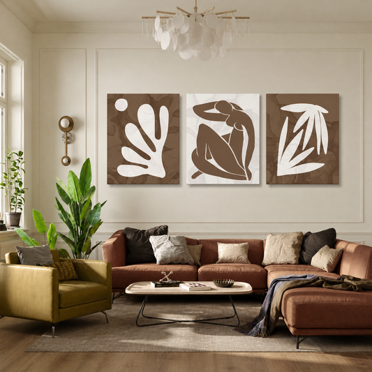 Brown Nude Palm Collection – Set of 3 Henri Matisse Inspired Wall Art
