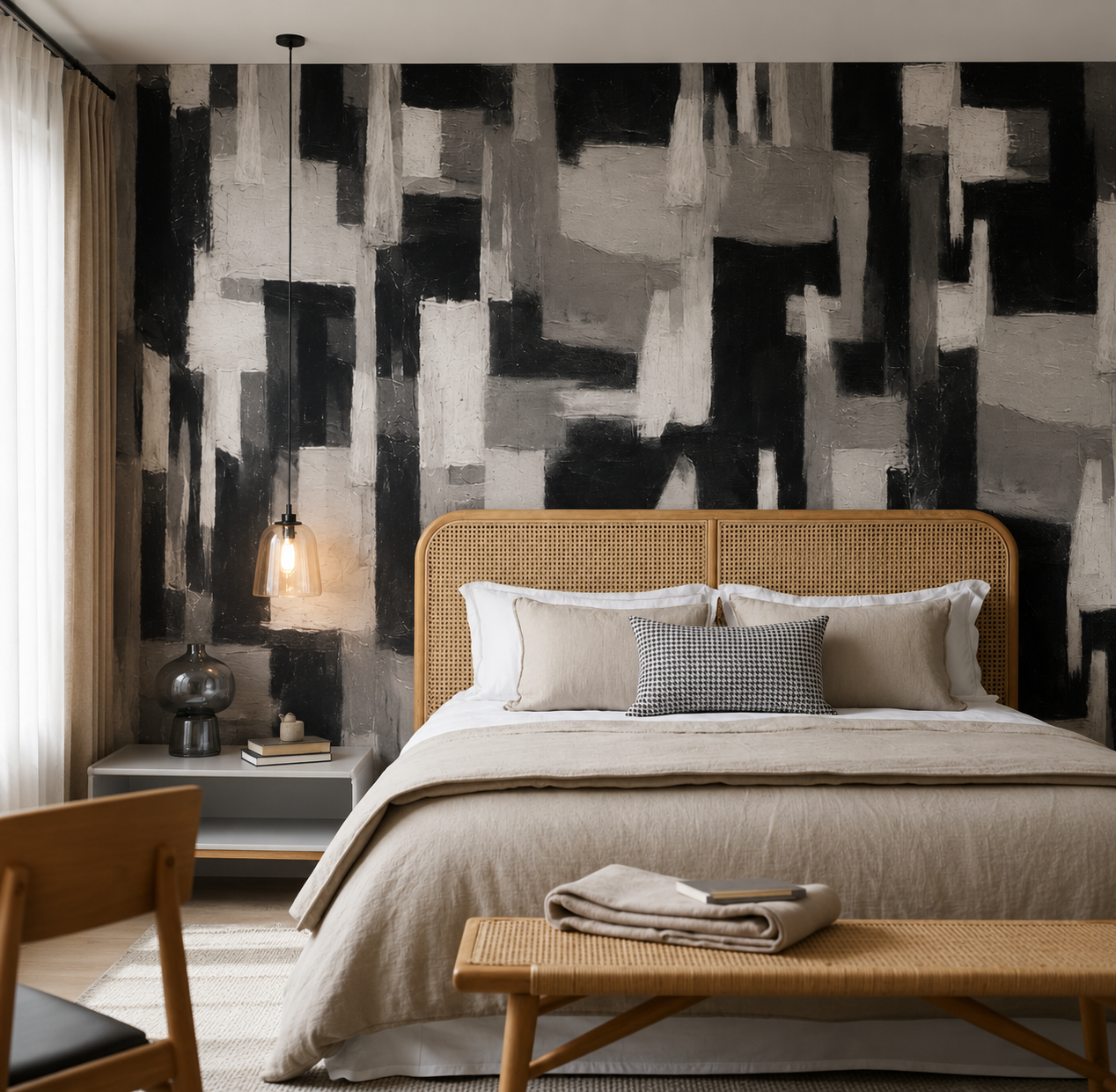 Modern Abstract Geometric Wallpaper Mural - Black & Gray