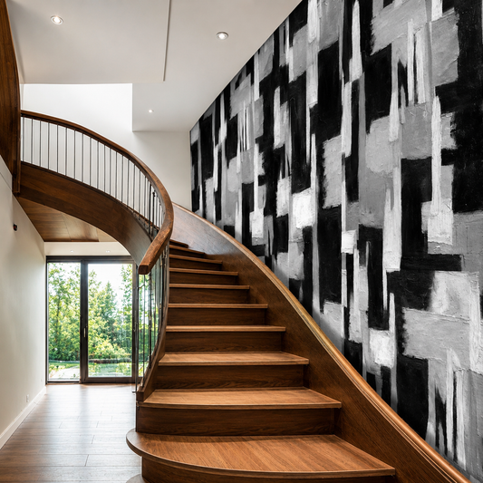 Modern Abstract Geometric Wallpaper Mural - Black & Gray