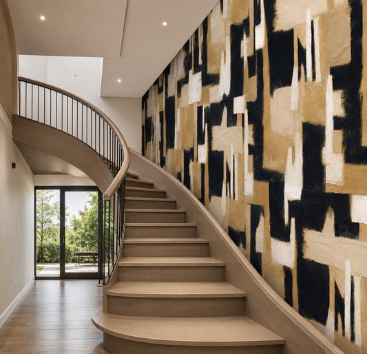 Abstract Geometry Wallpaper – Warm Beige & Black