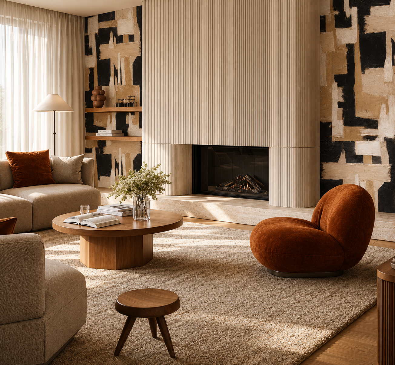 Abstract Geometry Wallpaper – Warm Beige & Black