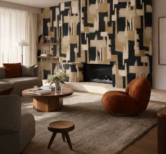 Abstract Geometry Wallpaper – Warm Beige & Black